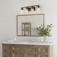 Laluz Bathroom Vanity Light Fixtures, Farmhouse Vanity Lighting With Clear Glass Shades, Faux Wood, 4-Light, 28Ͽ