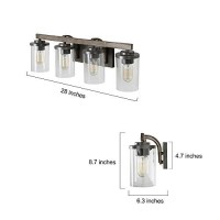 Laluz Bathroom Vanity Light Fixtures, Farmhouse Vanity Lighting With Clear Glass Shades, Faux Wood, 4-Light, 28Ͽ