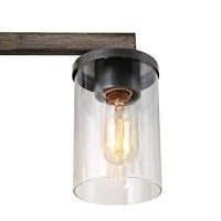 Laluz Bathroom Vanity Light Fixtures, Farmhouse Vanity Lighting With Clear Glass Shades, Faux Wood, 4-Light, 28Ͽ