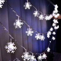 Wesgen Christmas Lights,Snowflake String Lights Battery Operated Waterproof 20Ft, 40 Led Fairy Lights For Xmas Garden Patio Bedroom Party Decor Christmas Decorations, White