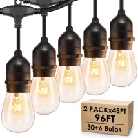 Mlambert 96Ft (2 X 48Ft) Dimmable Outdoor Bistro String Lights For Patio, Waterproof Hanging Vintage 11W Edison Bulbs, 48Ft Commercial Lights String Perfect For Cafe Backyard Pergola, Blk, 2 Pack