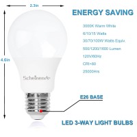 Scheinenda 3-Way Light Bulbs 30 70 100 Watt Equivalent, Perfect For Reading, Standard A19 Indoor Led Bulb Warm White 3000K, 15 Watt Energy Efficient Bulb, 1600 Lumens, 2Pack