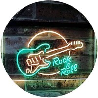 Advpro Rock & Roll Electric Guitar Band Room Music Dual Color Led Neon Sign Green & Yellow 16