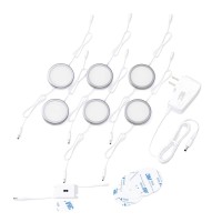 Eshine Under Cabinet Puck Lights With Hand Wave Sensor Circular Led Cabinet Lights Dimmable Pack Of 6 Warm White 3000K