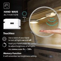 Eshine Under Cabinet Puck Lights With Hand Wave Sensor Circular Led Cabinet Lights Dimmable Pack Of 6 Warm White 3000K