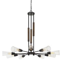 60w X 9 Vasto WoodMetal Chandelier With Glass Shade Edison Bulbs Not Included