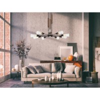 60w X 9 Vasto WoodMetal Chandelier With Glass Shade Edison Bulbs Not Included