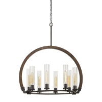 60w X 8 Sulmona WoodMetal Chandelier With Glass Shade Edison Bulbs Not Included