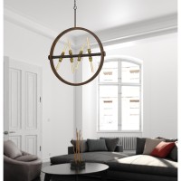 60w X 8 Teramo WoodMetal Chandelier With Glass Shade Edison Bulbs Not Included