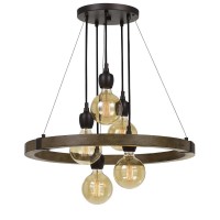 60w X 5 Martos MetalWood Chandelier Edison Bulbs Included