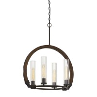 60w X 4 Sulmona WoodMetal Chandelier With Glass Shade Edison Bulbs Not Inlcluded