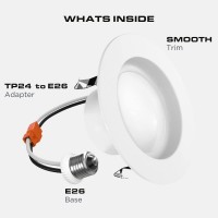 3-Inch Led Recessed Downlight, Dimmable, 7W=50W, 560 Lm, E26 Base, Cct Color Temperature Selectable 2700K | 3000K | 3500K | 4000K | 5000K, Damp Rated, Simple Retrofit Installation, Ul Listed, 6 Pack