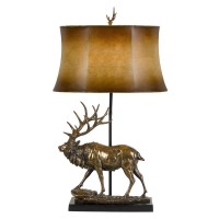 150w 3 Way Deer Resin Table Lamp With Leathrette Shade