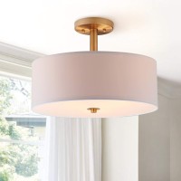 Safavieh Lighting Collection Clara Gold 16Inch Diameter Semi Flush Mount Ceiling Light Fixture Led Bulbs Included