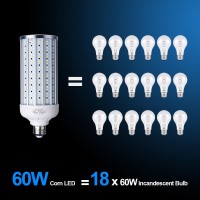 60 Watt Led Corn Light Bulb(500W Equivalent),5500 Lumen 6000K,Cool Daylight White Led Street And Area Light,E26/E27 Medium Base,For Outdoor Garage Factory Warehouse High Bay Barn Backyard And More