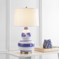 Safavieh Lighting Collection Aileen Abstract Blue/ Gold Brushstroke 33-Inch Bedroom Living Room Home Office Desk Nightstand Table Lamp (Led Bulb Included)