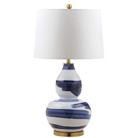 Safavieh Lighting Collection Aileen Abstract Blue/ Gold Brushstroke 33-Inch Bedroom Living Room Home Office Desk Nightstand Table Lamp (Led Bulb Included)