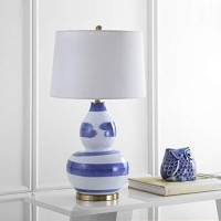 Safavieh Lighting Collection Aileen Abstract Blue/ Gold Brushstroke 33-Inch Bedroom Living Room Home Office Desk Nightstand Table Lamp (Led Bulb Included)