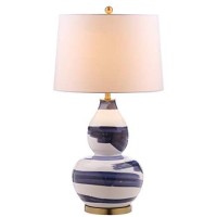 Safavieh Lighting Collection Aileen Abstract Blue/ Gold Brushstroke 33-Inch Bedroom Living Room Home Office Desk Nightstand Table Lamp (Led Bulb Included)