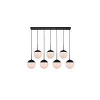 Eclipse 7 Lights Black Pendant With Frosted White Glass