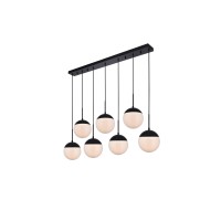 Eclipse 7 Lights Black Pendant With Frosted White Glass