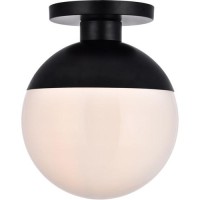 Living District Ld6056Bk Eclipse 1 Light Flush Mount Ceiling Light With Frosted White Glass Black