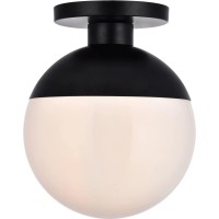 Living District Ld6056Bk Eclipse 1 Light Flush Mount Ceiling Light With Frosted White Glass Black