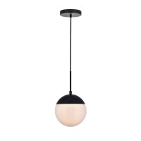 Eclipse 1 Light Black Pendant With Frosted White Glass