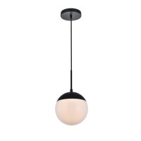 Eclipse 1 Light Black Pendant With Frosted White Glass