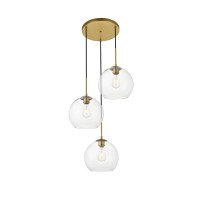 Baxter 3 Lights Brass Pendant With Clear Glass