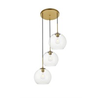 Baxter 3 Lights Brass Pendant With Clear Glass