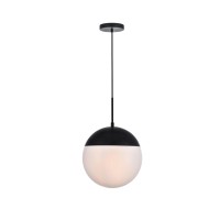 Eclipse 1 Light Black Pendant With Frosted White Glass