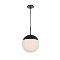 Eclipse 1 Light Black Pendant With Frosted White Glass