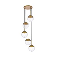 Eclipse 5 Lights Brass Pendant With Clear Glass