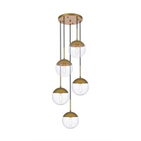 Eclipse 5 Lights Brass Pendant With Clear Glass