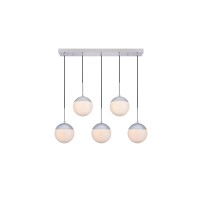 Eclipse 5 Lights Chrome Pendant With Frosted White Glass