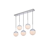 Eclipse 5 Lights Chrome Pendant With Frosted White Glass