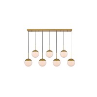 Eclipse 7 Lights Brass Pendant With Frosted White Glass