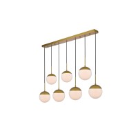 Eclipse 7 Lights Brass Pendant With Frosted White Glass