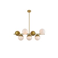 Eclipse 7 Lights Brass Pendant With Frosted White Glass