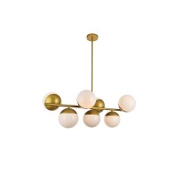 Eclipse 7 Lights Brass Pendant With Frosted White Glass