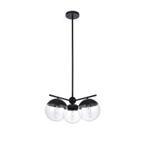 Eclipse 3 Lights Black Pendant With Clear Glass