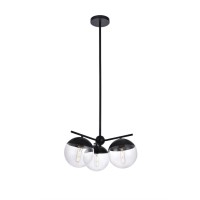 Eclipse 3 Lights Black Pendant With Clear Glass