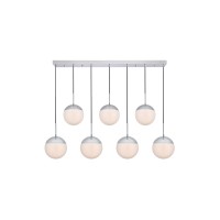 Eclipse 7 Lights Chrome Pendant With Frosted White Glass