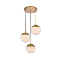 Eclipse 3 Lights Brass Pendant With Frosted White Glass