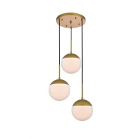 Eclipse 3 Lights Brass Pendant With Frosted White Glass