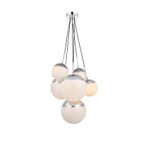 Eclipse 6 Lights Chrome Pendant With Frosted White Glass