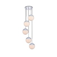 Eclipse 5 Lights Chrome Pendant With Frosted White Glass