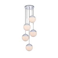 Eclipse 5 Lights Chrome Pendant With Frosted White Glass