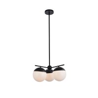 Eclipse 3 Lights Black Pendant With Frosted White Glass